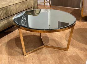 Table de salon en verre/miroir structure dorée