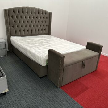 Lit boxspring capitonnée + box de rangement