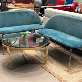 Banquette 2pl en velours turquois (2 pièces disponibles)