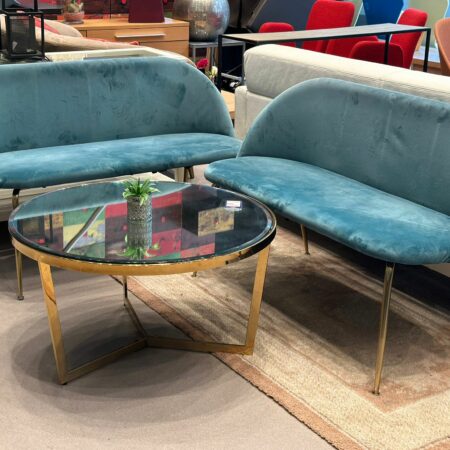 Banquette 2pl en velours turquois (2 pièces disponibles)